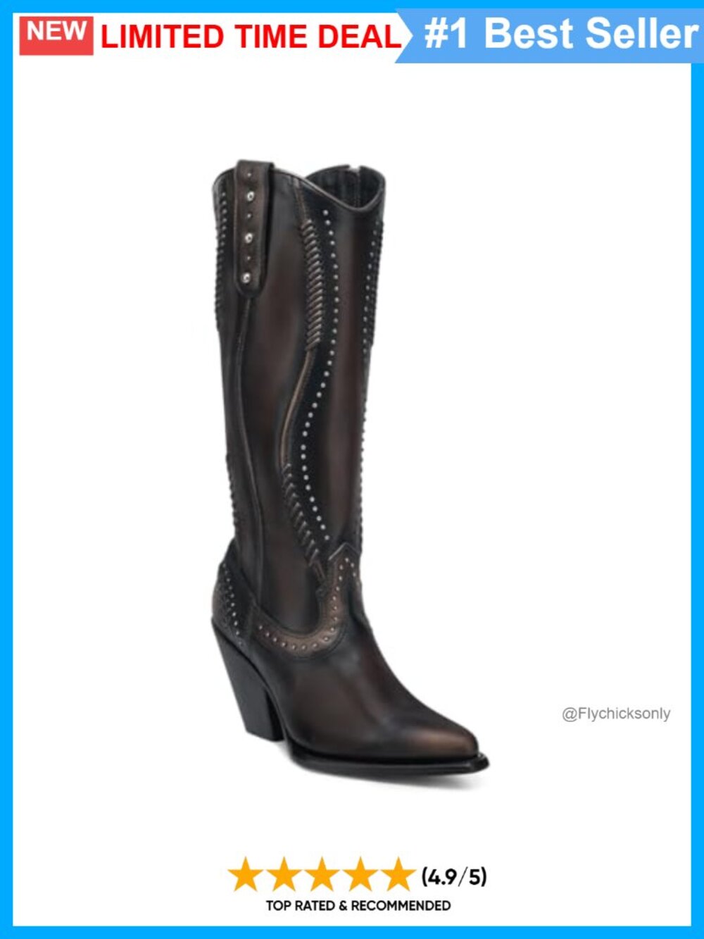 Bovine Leather Tall Western Boot with Metallic Studs & Hand-Woven Details